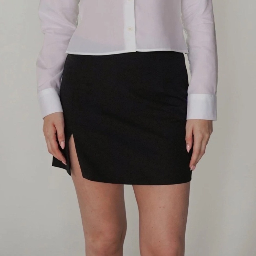 Djerf Avenue Black Mini Skirt Side Slit Recycled Blend Size XL Made in Portugal